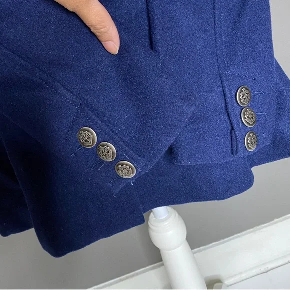 Free People Blue Peplum Military Style Pea Coat Jacket Wool Size 4 - Picture 7 of 16